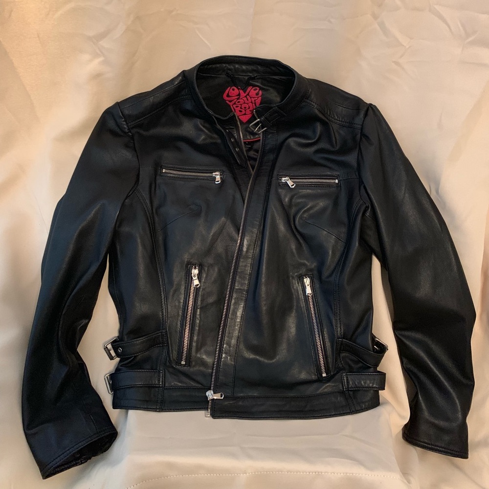 Black Women's Lamb Leather Moto Jacket -